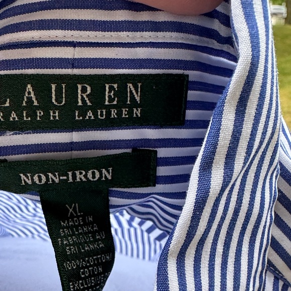 Ralph Lauren Navy and White Striped Button Down Shirt - Picture 2 of 4